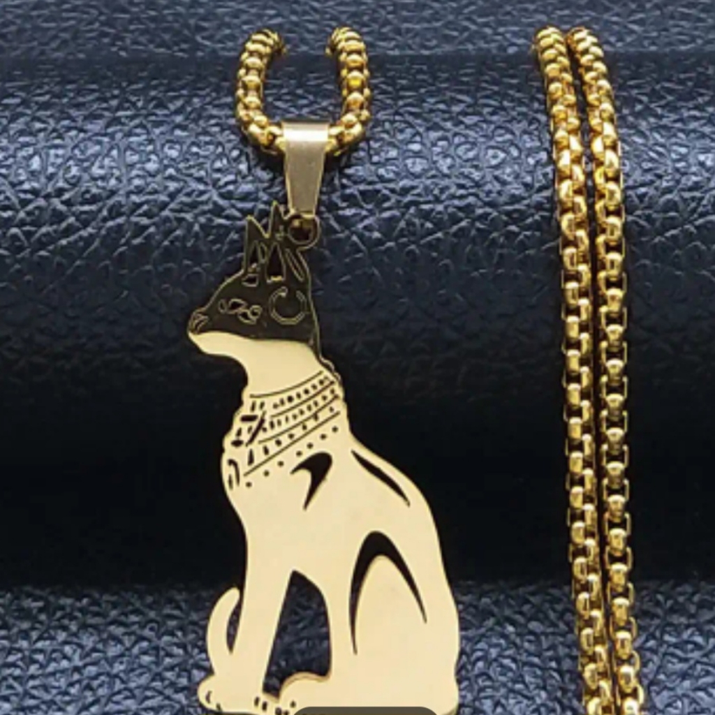World Market Egyptian Cat Goldtone Necklace Nwot 26$